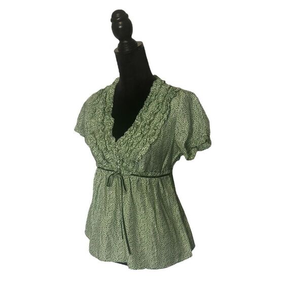 J. Crew Green Ruffle Baby Doll 100% Silk Y2K Top Size 4 - Picture 7 of 15
